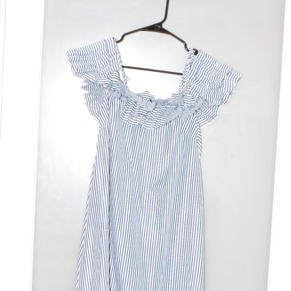 LULUS BLUE AND WHITE STRIPED OFF-THE-SHOULDER MIDI - Picture 5 of 7
